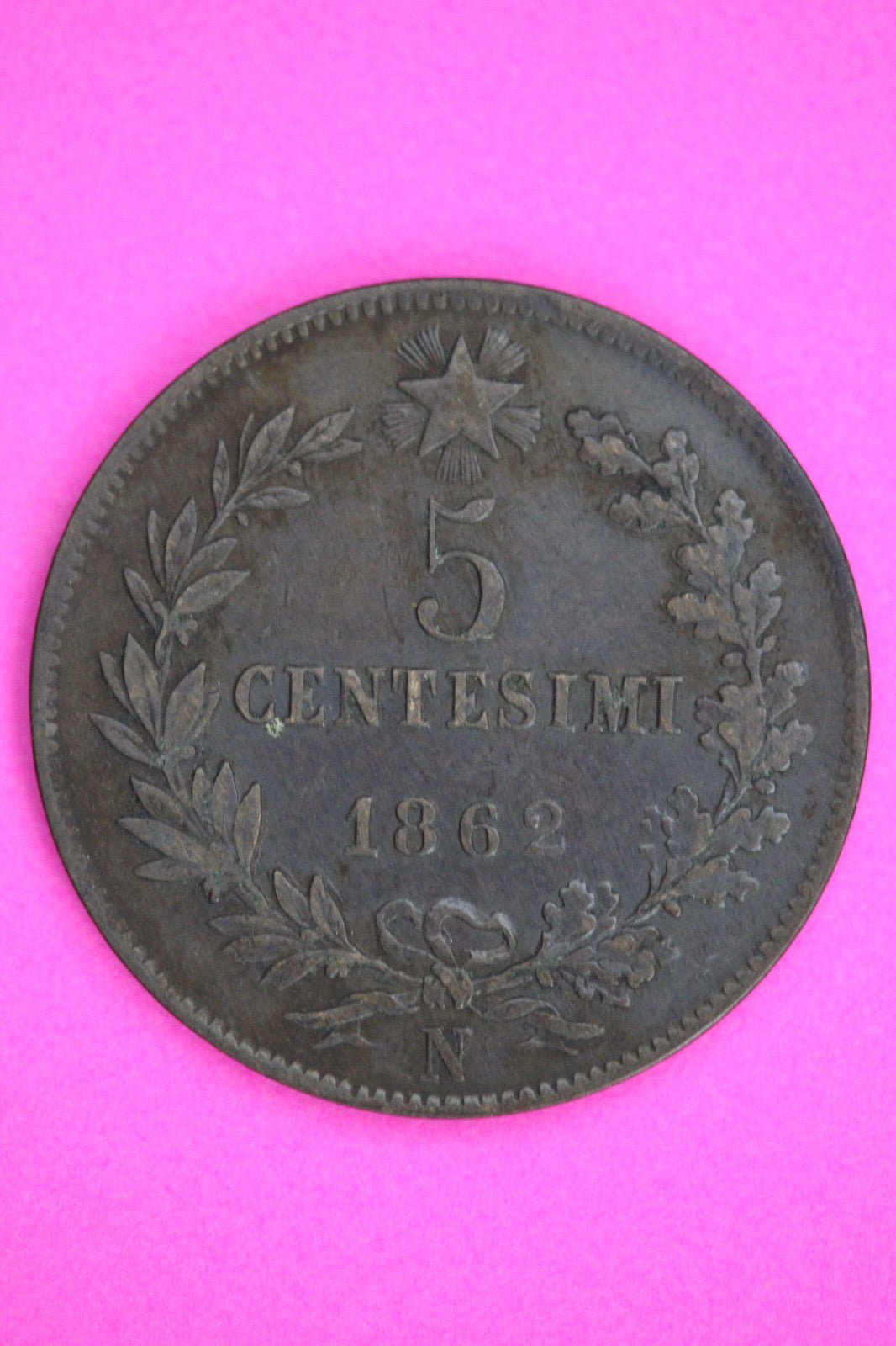 1862 Italy 5 Centesimis Guaranteed Authentic Genuine Coin American Seller 2665
