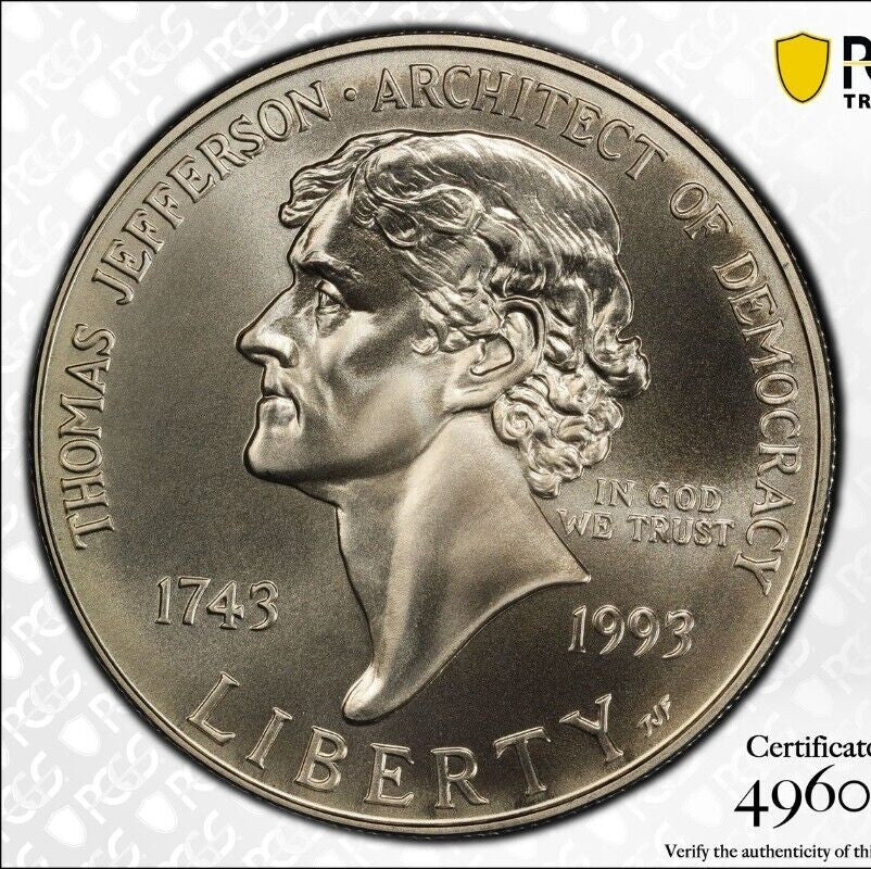 Toned 1993 P MS 69 Jefferson Commemorative Silver Dollar PCGS Graded Slab 434