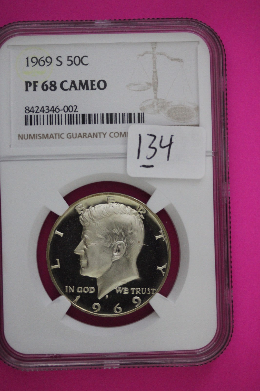 1969 S PF 68 Cameo Silver Kennedy Half Dollar NGC Graded Certified Authentic 134