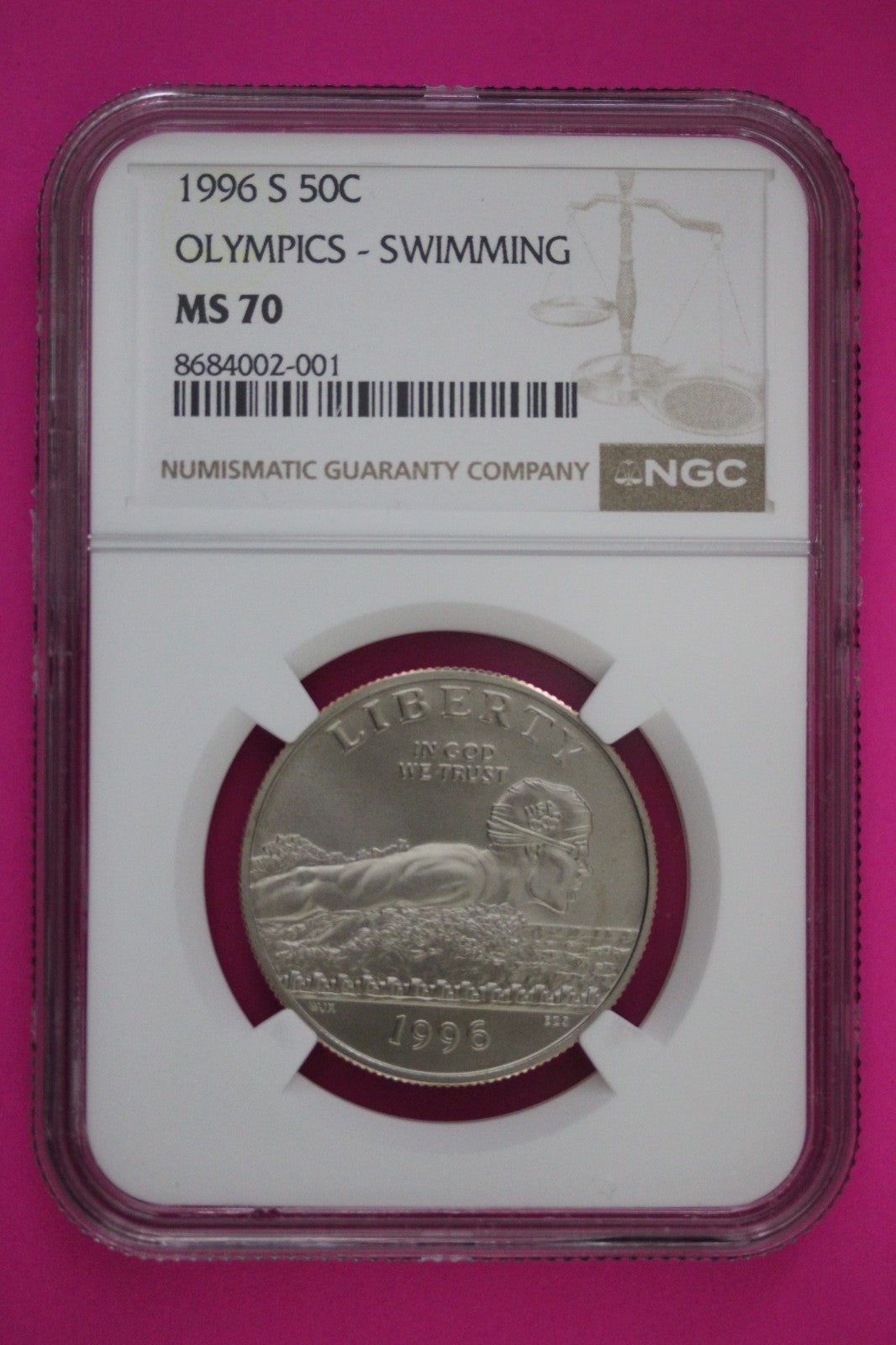 1996 S MS 70 Olympics Swimming Commemorative Clad Half Dollar NGC Authentic 123