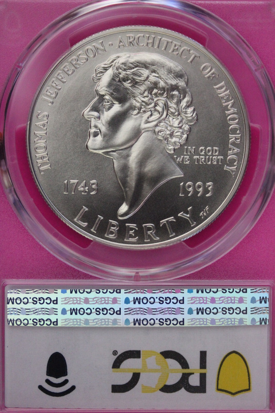 Toned 1993 P MS 69 Jefferson Commemorative Silver Dollar PCGS Graded Slab 435
