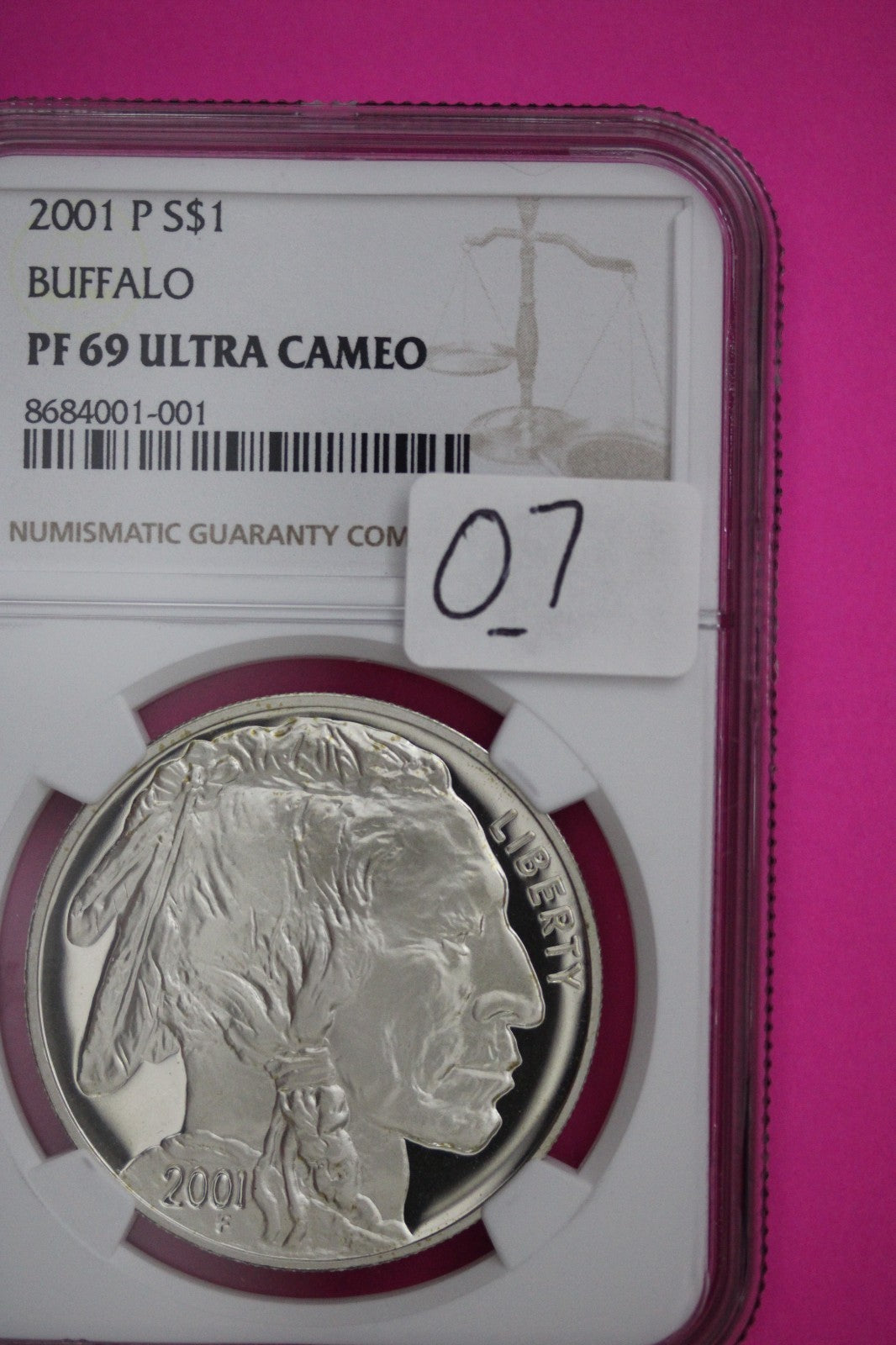 2001 P PF 69 Buffalo Commemorative Silver Dollar NGC Graded Ultra Cameo Slab 007