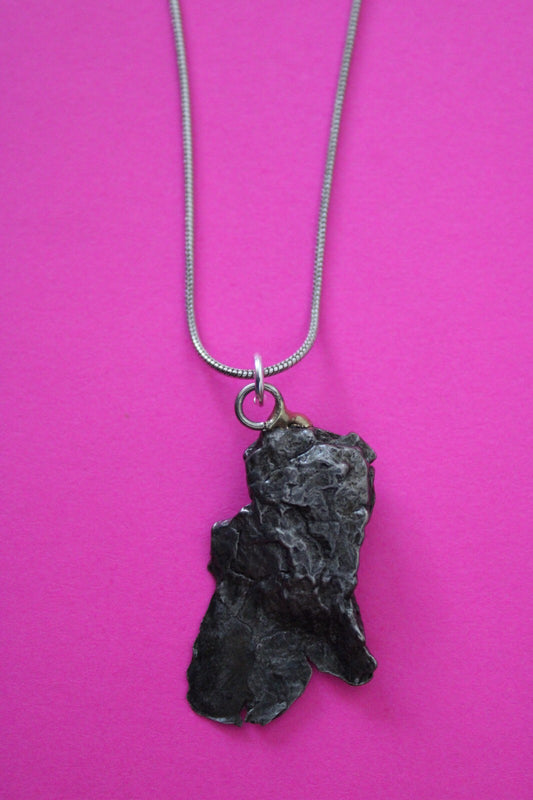 Meteorite Necklace W/ Chain Campo Del Cielo 8.43 Grams Real Dinosaur Girl COA 23
