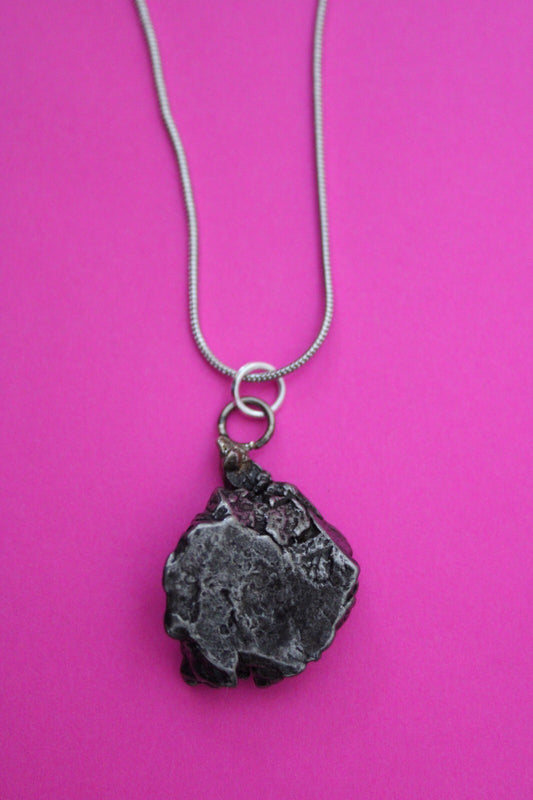 Meteorite Necklace W/ Chain Campo Del Cielo 12.3 Grams Real Dinosaur Girl COA 10