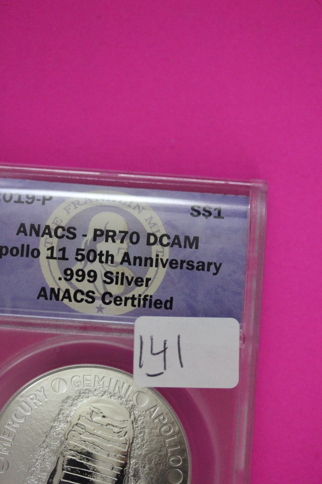 2019 P PR 70 DCAM Apollo 11 50th Anniver Commemorative Silver Dollar ANACS 141