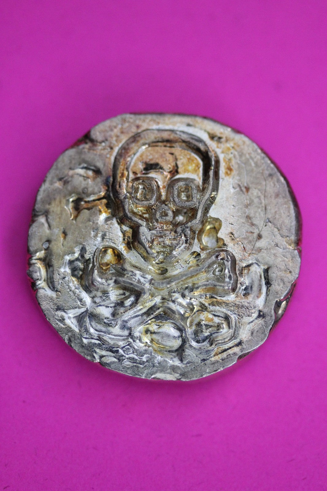 Hand Poured Skull & Crossbones 1 OZ .999 Silver Round Guaranteed Genuine 1855