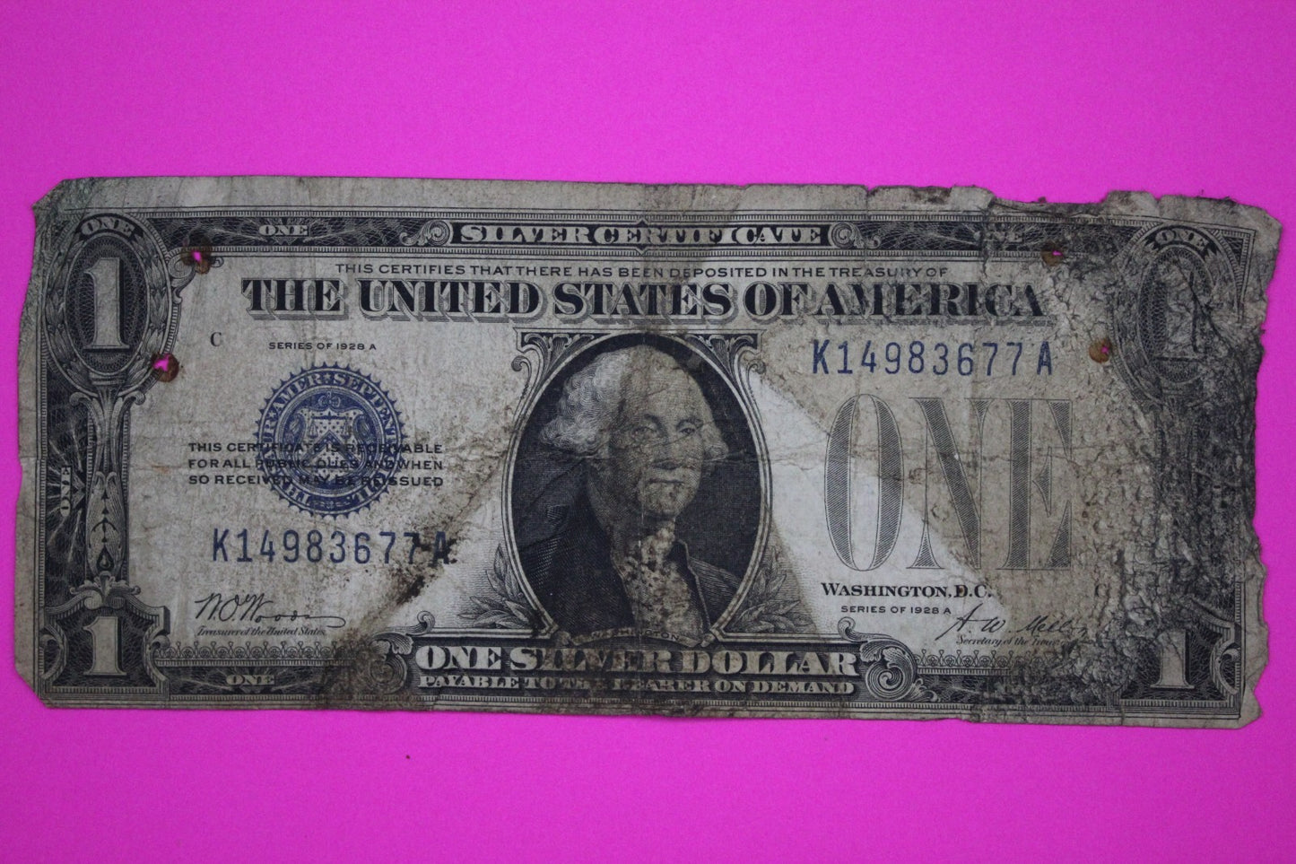 1928 A $1 One Dollar Funny Back Silver Certificate FR1601 Guaranteed Genuine 21