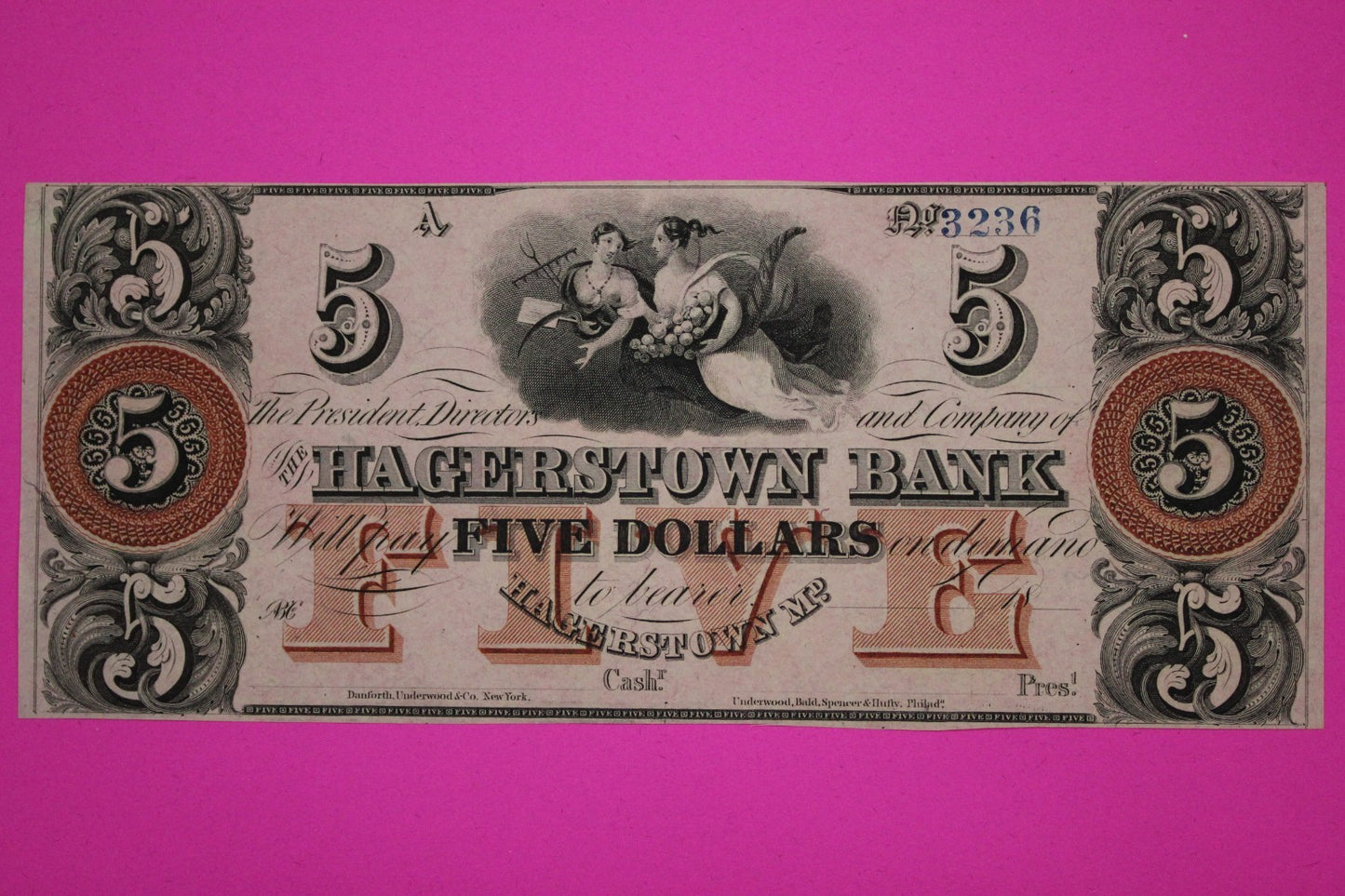The Hagerstown Bank 5 Five Dollars Guaranteed Authentic & Genuine Paper Note 100
