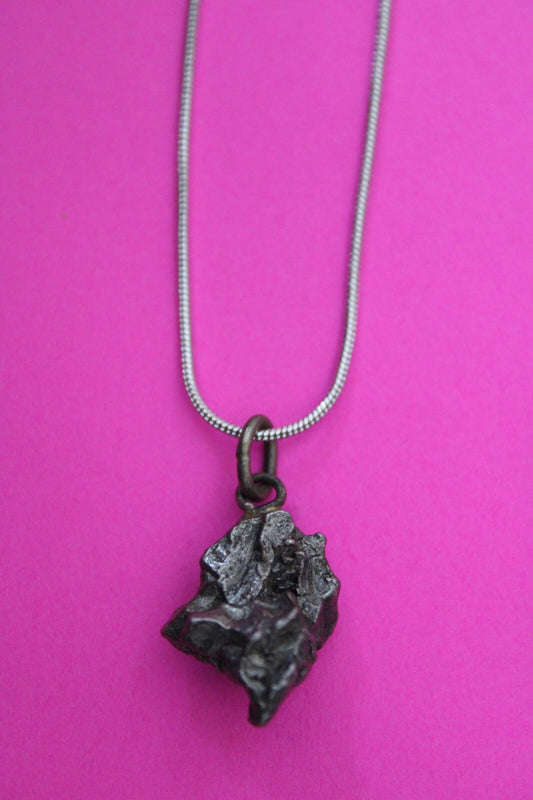 Meteorite Necklace W/ Chain Campo Del Cielo 5.6 Grams Real Dinosaur Girl COA 58